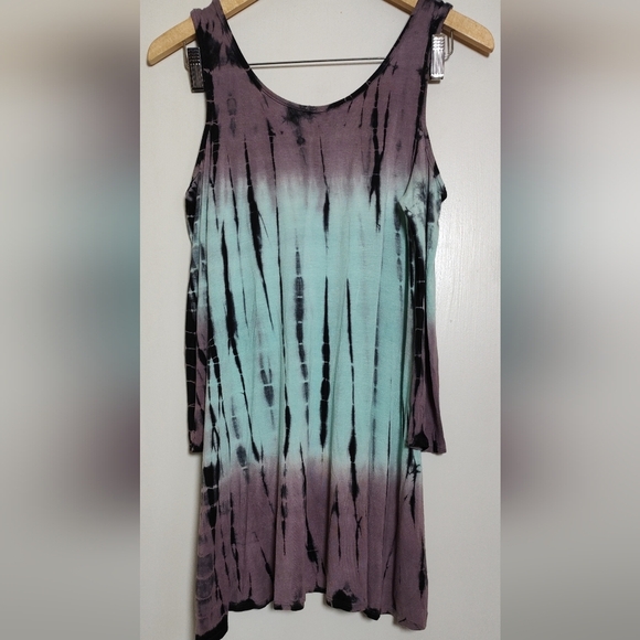 Urban X Tie-Dye Open Shoulder Longline High Low Tunic - Picture 5 of 5